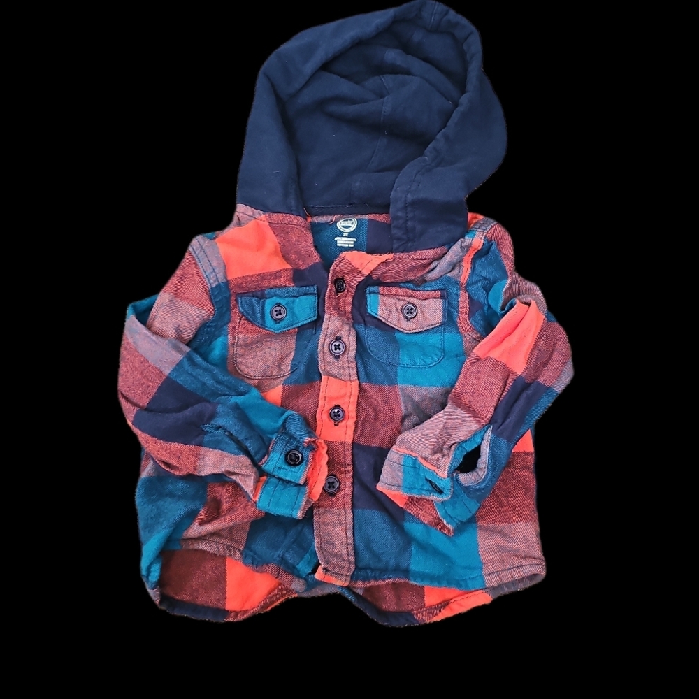 Wonder Nation Colorful Plaid Hooded Shirt